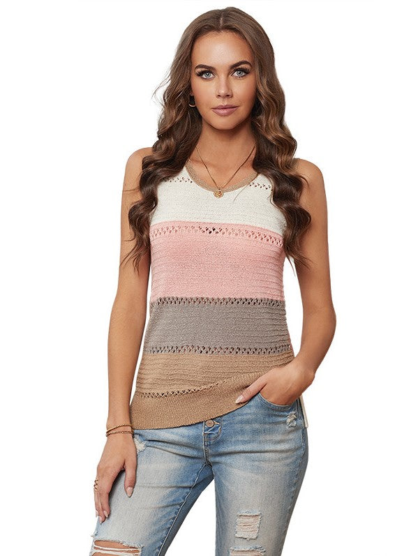 V-Neck Striped Sleeveless Loose Casual Top