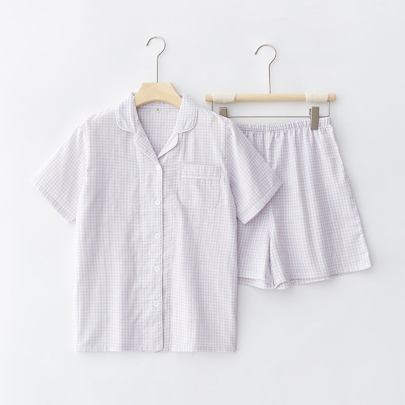 Gingham Short-Sleeve & Shorts Pajama Set - Gray