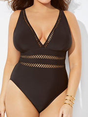 Backless V-Neck Cutout Solid Color One Piece Swimsuit