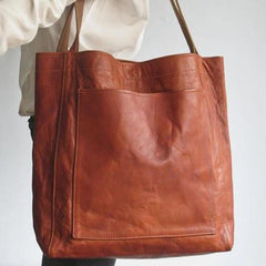 Women's soft leather  with pocket retro oil wax leather large capacity  tote bag