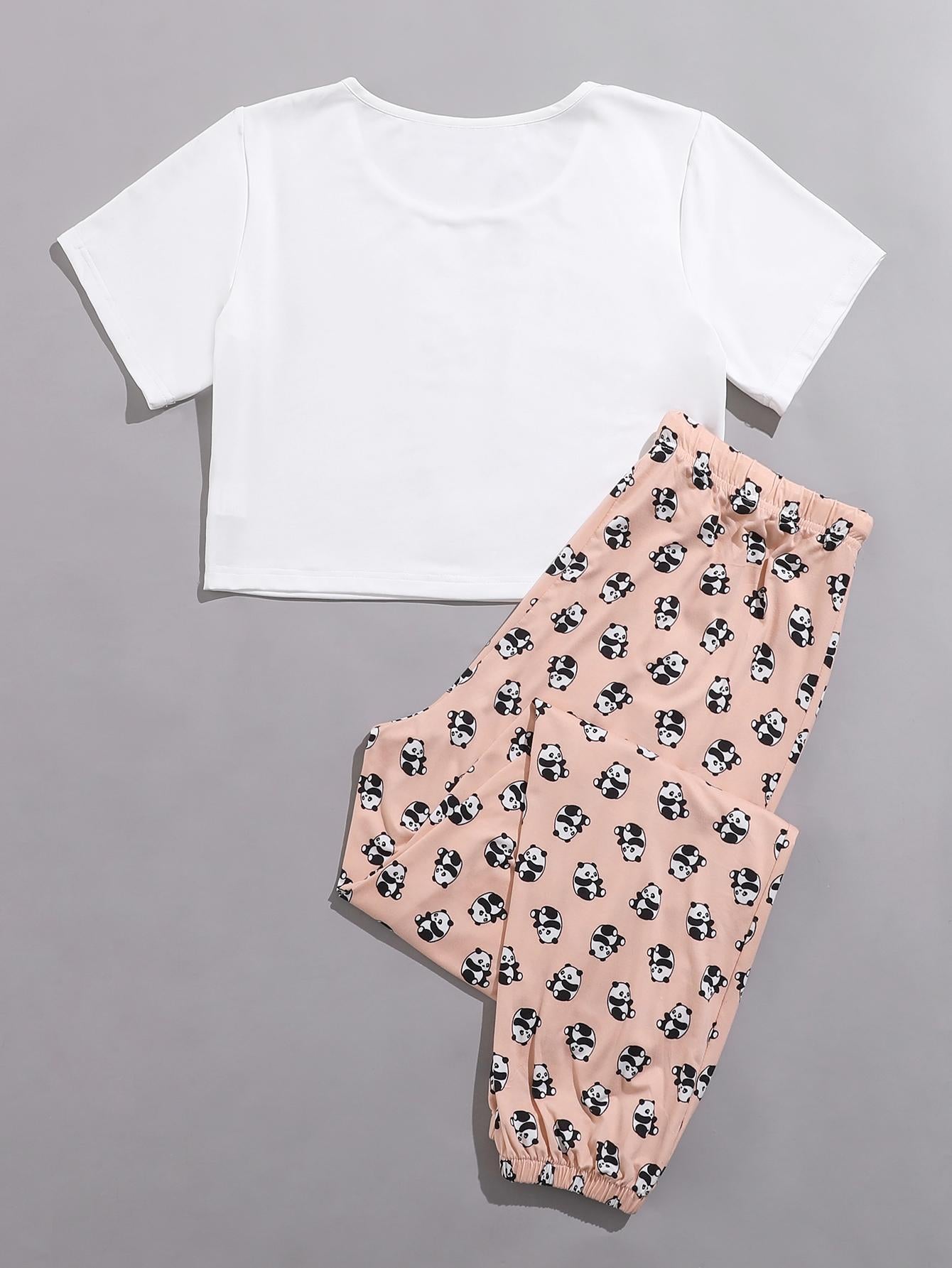 Alphabet And Panda Graphic Pajama Set