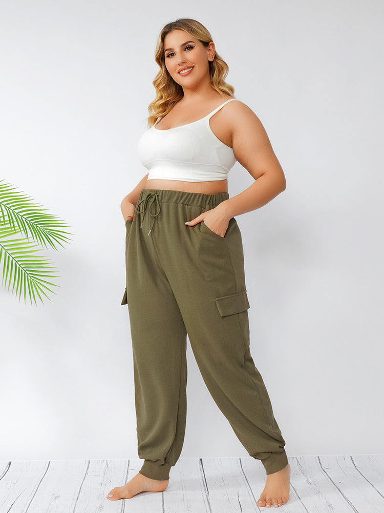 Plus Loungehose mit Kordelzug, Tunika-Haremshose mit hoher Taille 