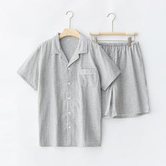 Pyjama-Set mit kurzen Ärmeln und Shorts im Gingham-Stil - Grau