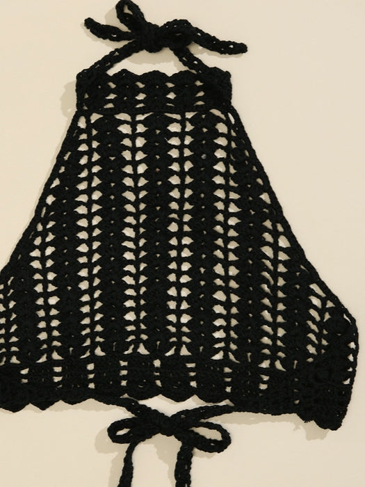 Tie Back Crochet Halter Cover Up Top