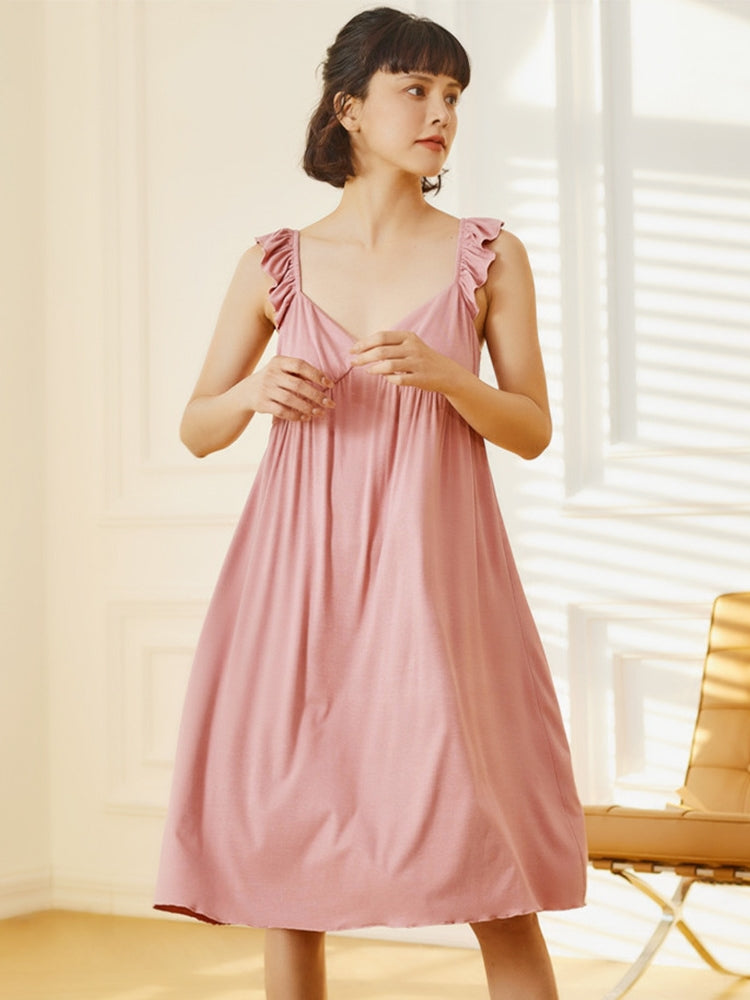 Solid Deep V Flounces Nightdress