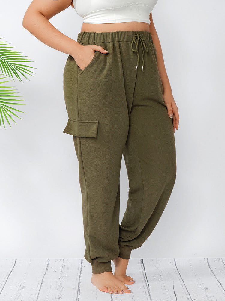 Plus Loungehose mit Kordelzug, Tunika-Haremshose mit hoher Taille 