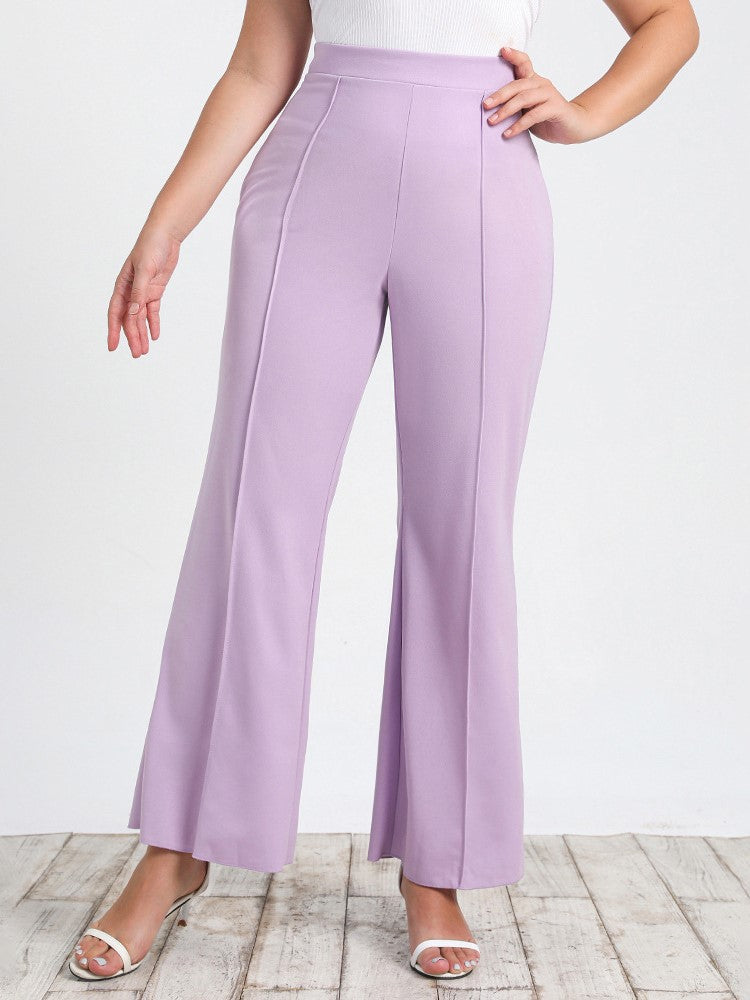 Knit Plus High Waist Wide Leg Purple Lounge Pants