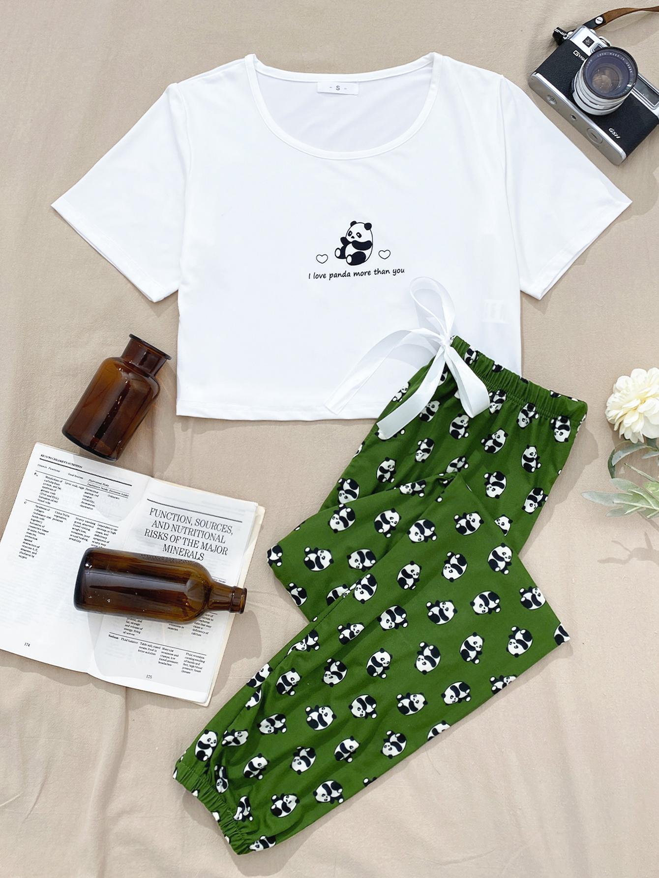 Pyjama-Set mit Alphabet- und Panda-Grafik 