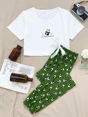 Alphabet And Panda Graphic Pajama Set