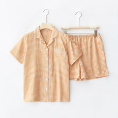Gingham Short-Sleeve & Shorts Pajama Set - Orange