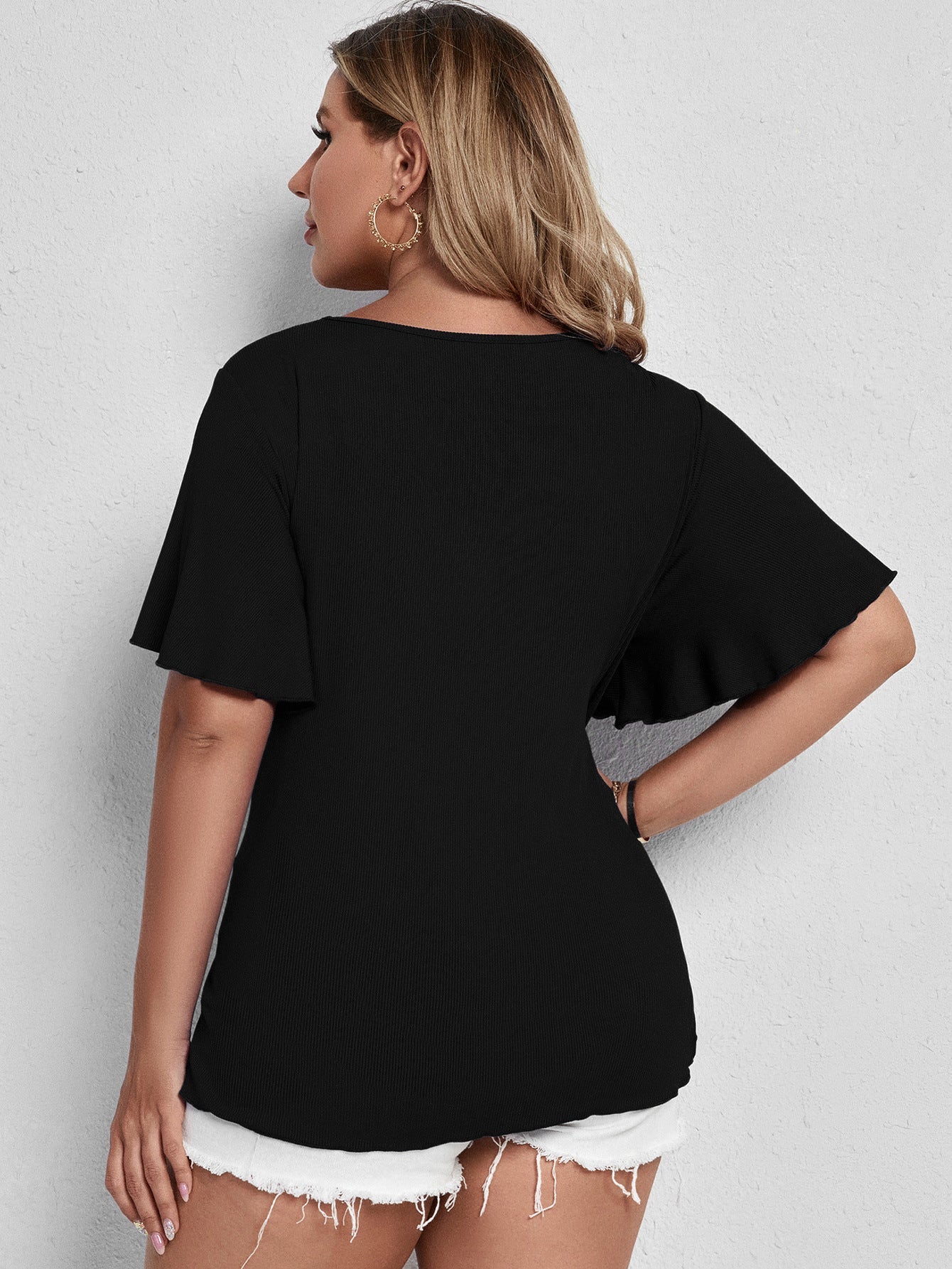 Flared Sleeve Design V-Neck Women's T-Shirt
