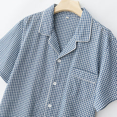 Gingham Short-Sleeve & Shorts Pajama Set - Blue