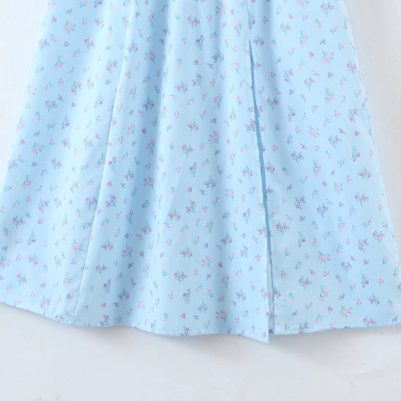 Sky Blue Suspender Print Dress