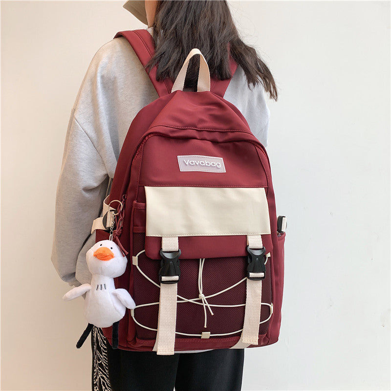 Women's Fashion trend  campus casual simple contrast color backpack