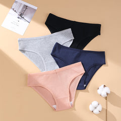 4Pack Solid Color Low Waist Breathable Underwear