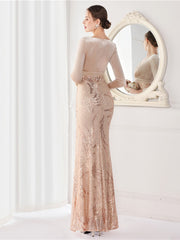 Elegant long sleeved fishtail evening dress