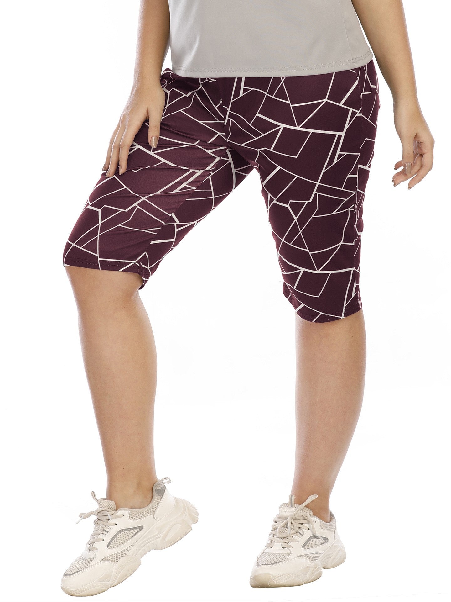 Plus Irregular Print Cropped Pants Casual Shorts Sweatpants