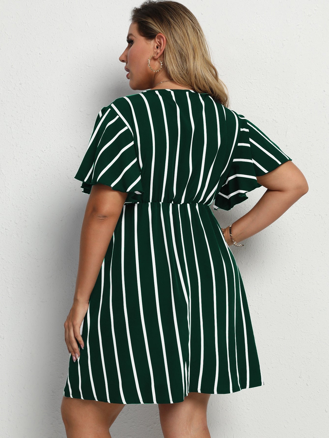 Loose V-Neck Panel Striped Dress