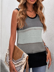 V-Neck Striped Sleeveless Loose Casual Top