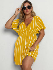 Loose V-Neck Panel Striped Dress