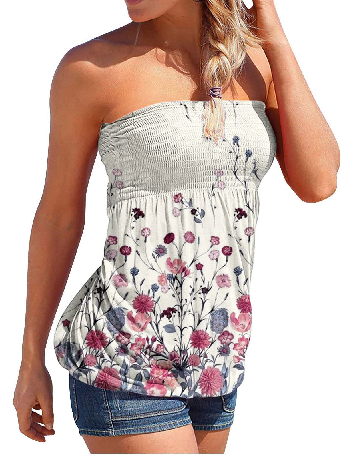 Modisches und schulterfreies Tube-Top-Blumenkleid 