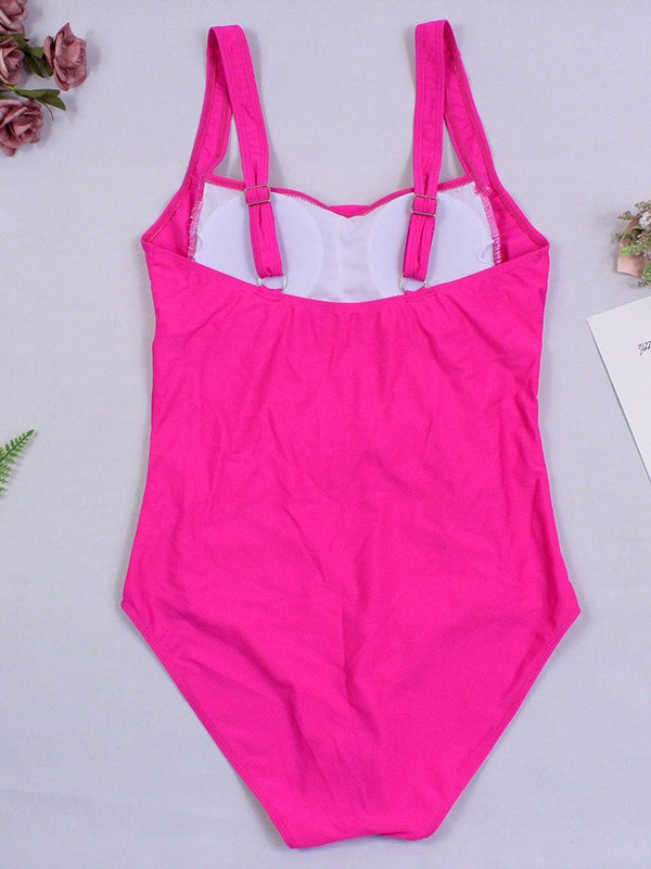 Sexy Solid Color Pleated One-piece Swimwear