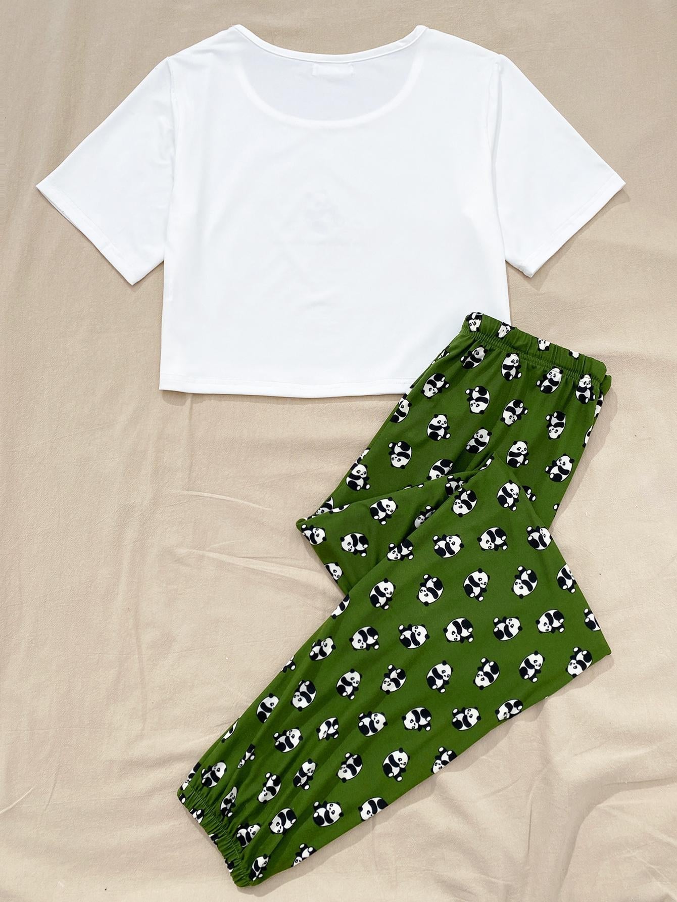 Alphabet And Panda Graphic Pajama Set