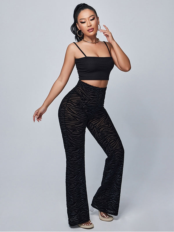 See-through Stripe Flocking Cover Up Pants