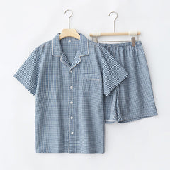 Gingham Short-Sleeve & Shorts Pajama Set - Blue
