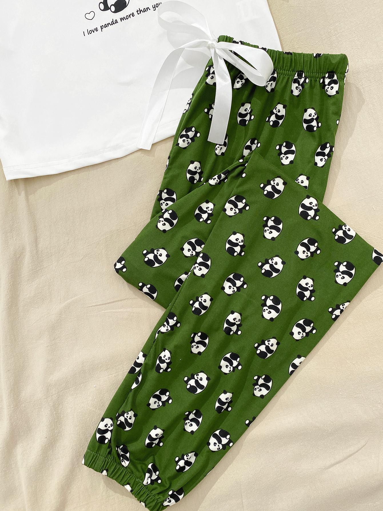 Conjunto de pijama con estampado de alfabeto y panda 