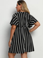 Loose V-Neck Panel Striped Dress