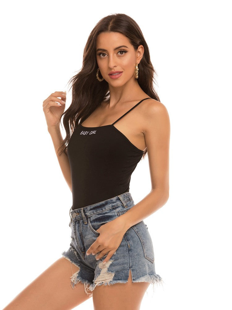Sling Embroidered Slim Fit Bottoming Bodysuit