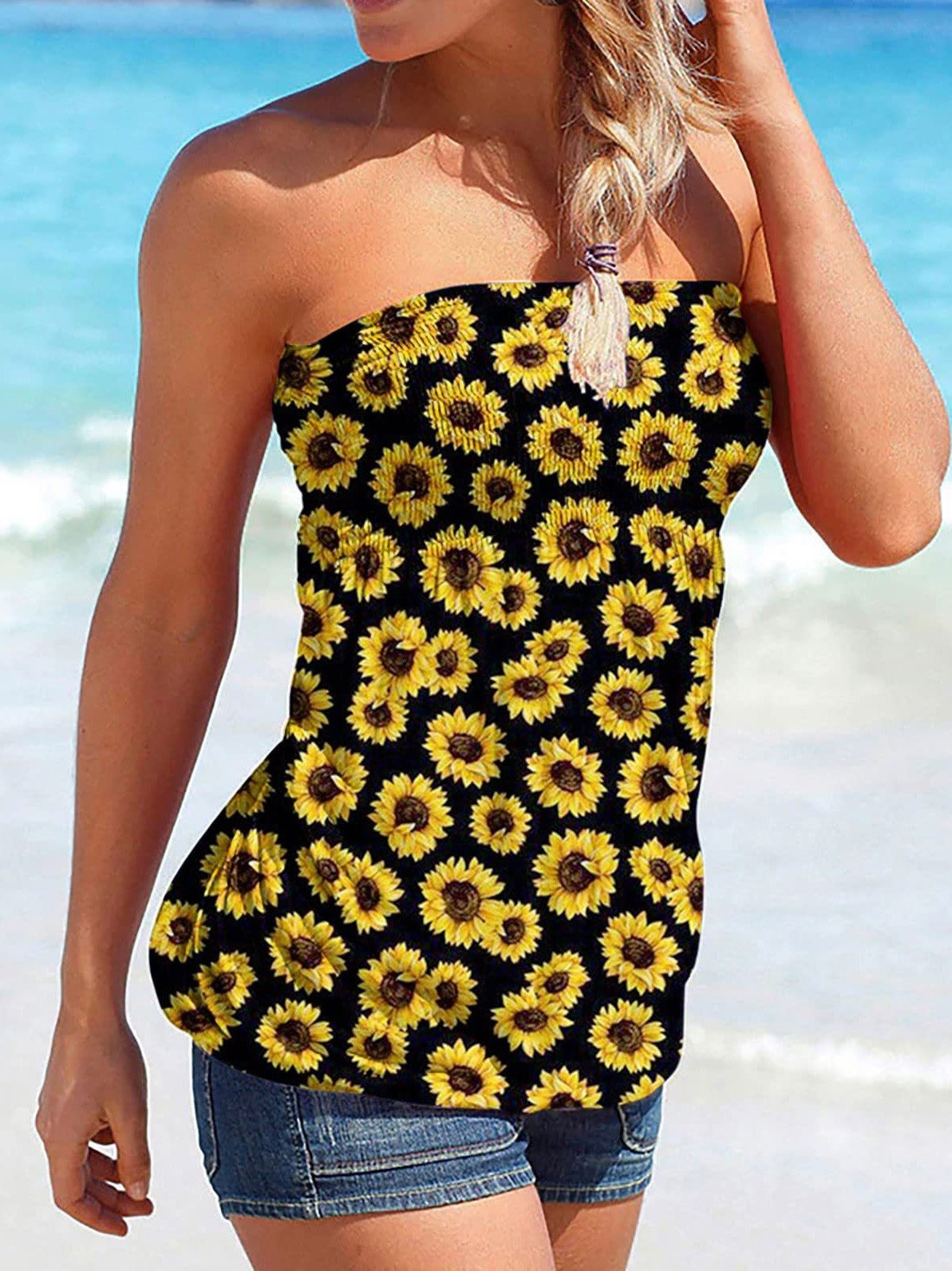 Fashionable And Off-The-Shoulder Tube Top Floral Dress