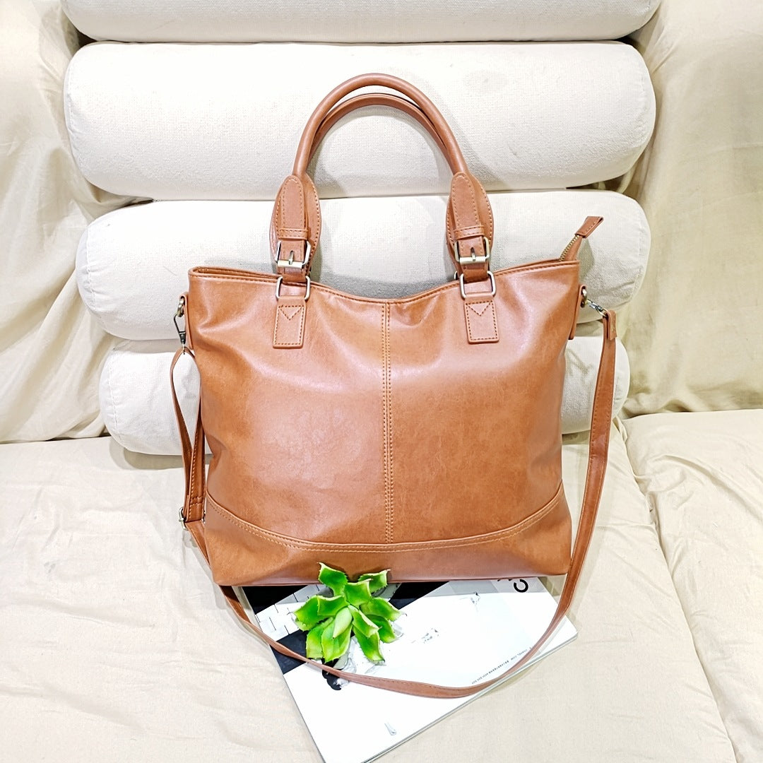 Retro style oil wax leather pattern portable  large capacity handbags