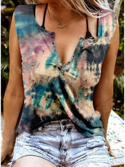 Fun Printed V-neck Sleeveless T-shirt