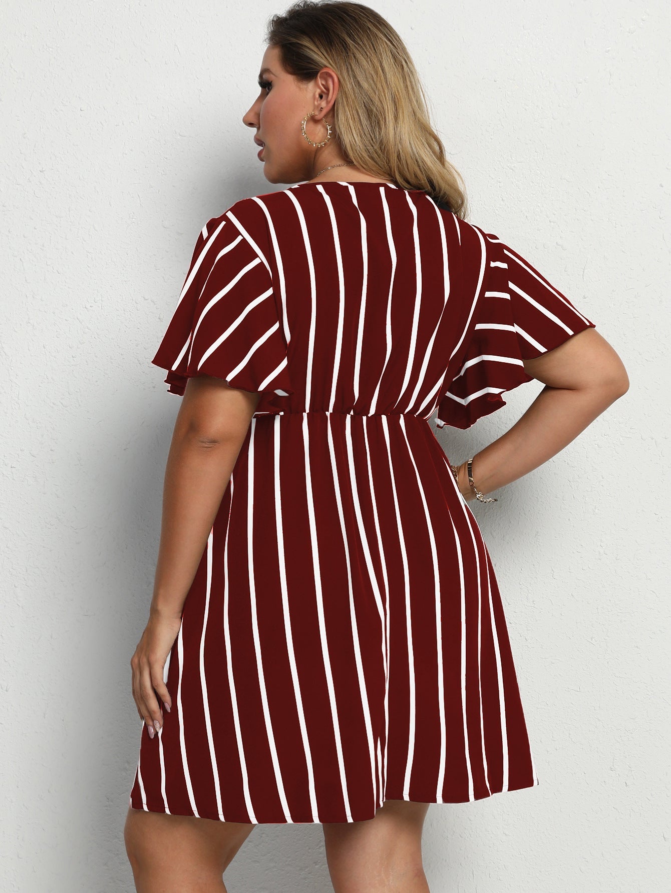 Loose V-Neck Panel Striped Dress