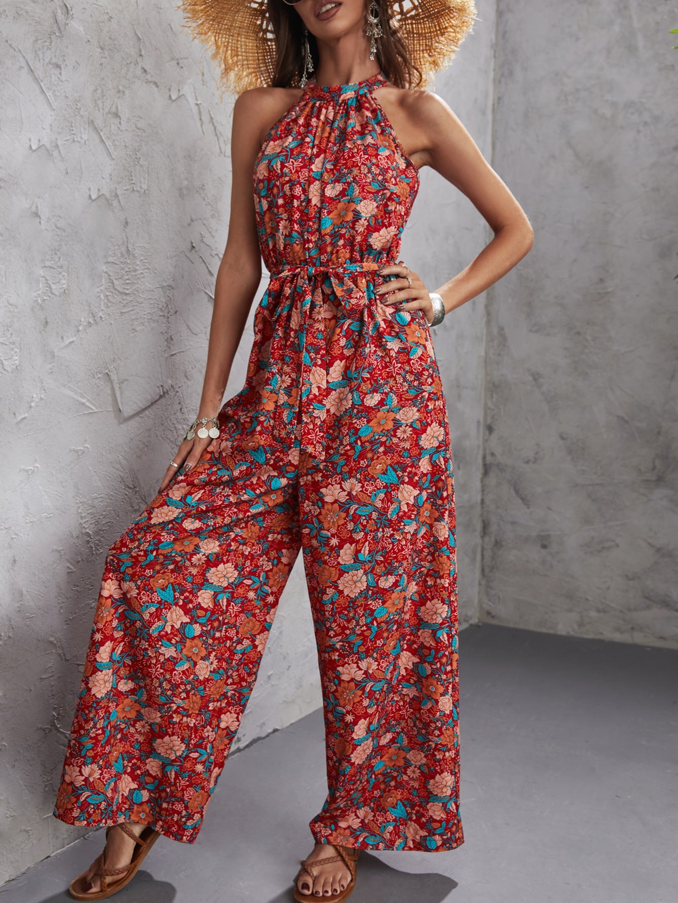 Bedruckter Jumpsuit mit geradem Bein 