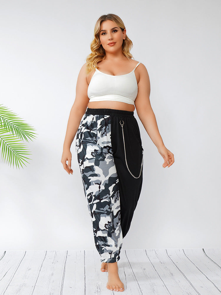 Street Plus Camouflage Stitching Chain Loose Harem Pants