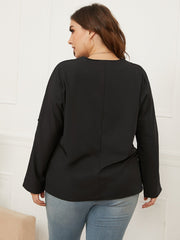 Loose V-Neck Solid Color Long-Sleeved Shirt