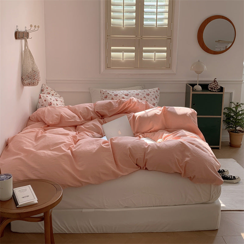 Minimal Floral Bedding Set - Pink + White