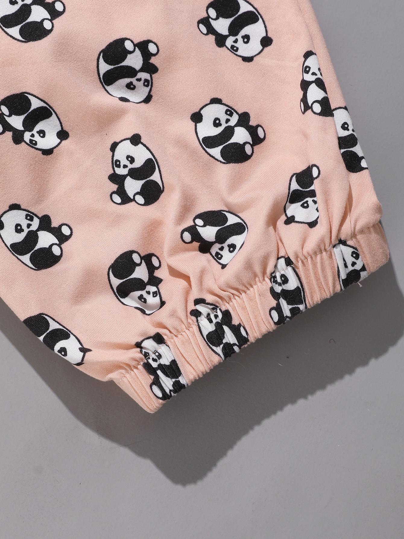 Alphabet And Panda Graphic Pajama Set