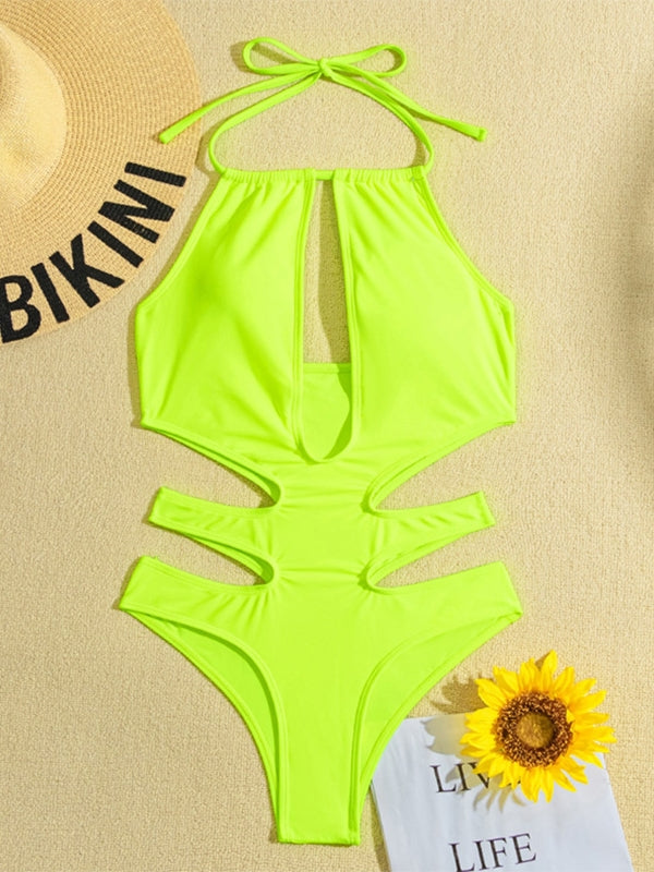 Sexy Solid Color Cut-out One-piece Swimsuit