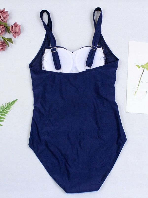 Sexy Solid Color Pleated One-piece Swimwear