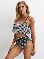 Glowing Top and Striped Bottom High Waisted Swimsuit