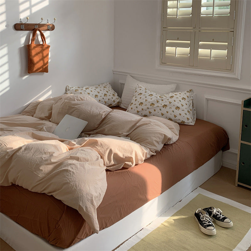Minimal Floral Bedding Set - Beige + Brown