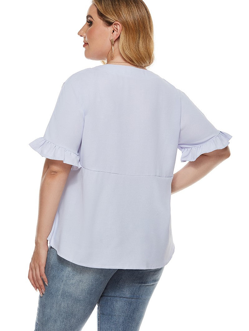 Waist V-Neck Short-Sleeved Shirt