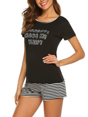 Letter Short Sleeve Top & Striped Shorts Home Set