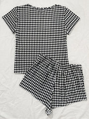 Lace Panel Rhombus Print Pajama Set