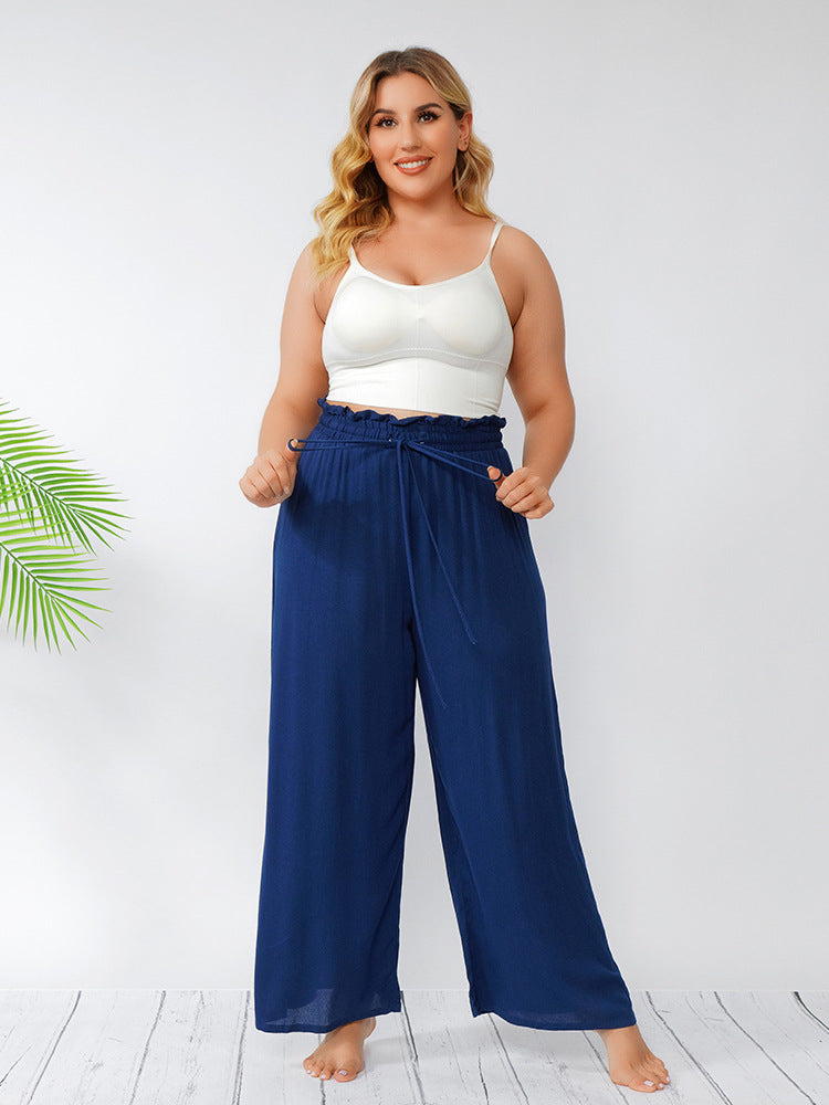 PLus Home Bottoms Foreign Trade Drawstring Casual Summer Wide Pants