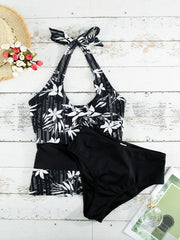 Collared Neck Print Swimsuit